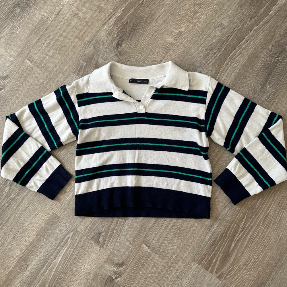 MANGO Stripe Cropped Polo Rugby Sweater